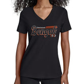 Cincinnati Bengals Starter Women's Groovy Script V-Neck T-Shirt Black