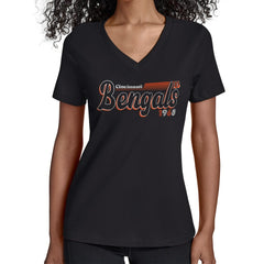 Cincinnati Bengals Starter Women's Groovy Script V-Neck T-Shirt Black