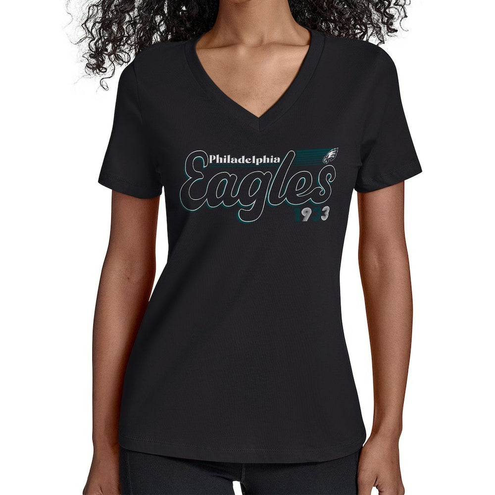 Philadelphia Eagles Starter Women's Groovy Script V-Neck T-Shirt Black
