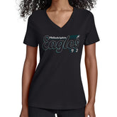 Philadelphia Eagles Starter Women's Groovy Script V-Neck T-Shirt Black