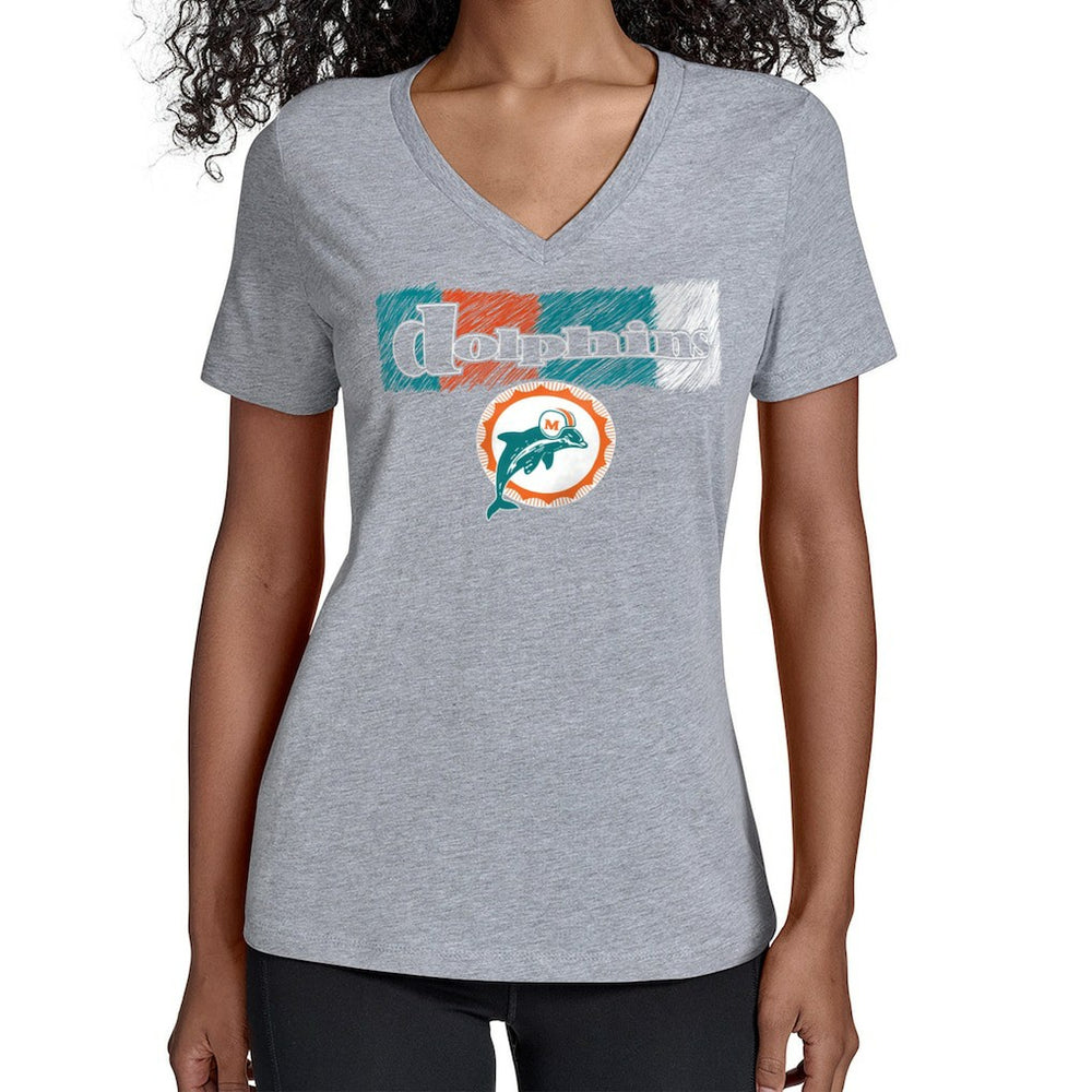 Miami Dolphins Starter Women's Color Shading V-Neck T-Shirt Gray