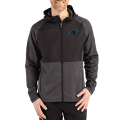 Carolina Panthers Cutter & Buck Peshastin Eco Fleece Recycled Raglan Full-Zip Tri-Blend Hybrid Jacket Heather Black