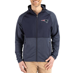 New England Patriots Cutter & Buck Peshastin Eco Fleece Recycled Raglan Full-Zip Tri-Blend Hybrid Jacket Heather Navy
