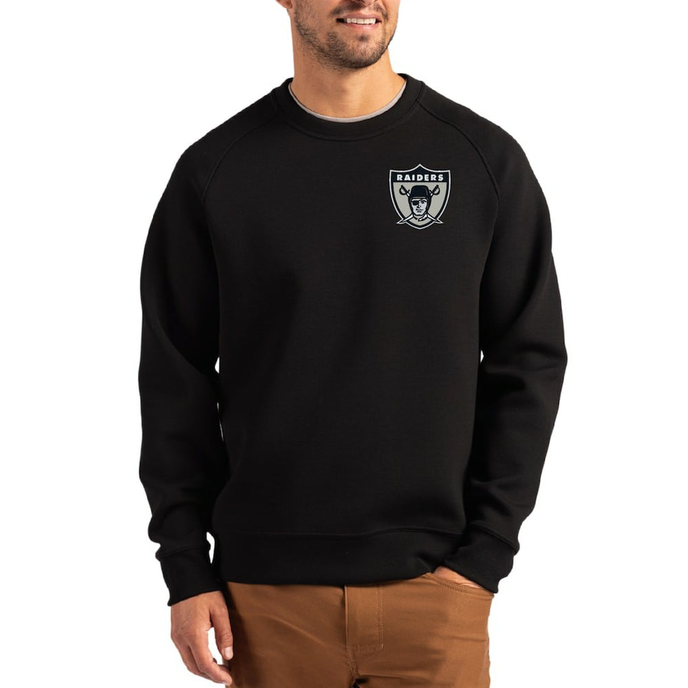Las Vegas Raiders Cutter & Buck Throwback Roam Recycled Raglan Pullover Sweatshirt Black