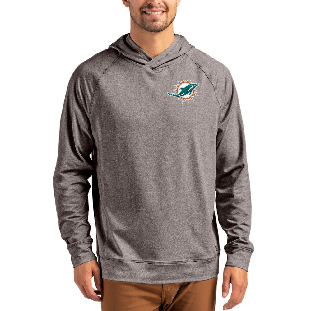 Miami Dolphins Cutter & Buck Adapt Historic Knit Recycled Raglan Pullover Hoodie Heather Gray