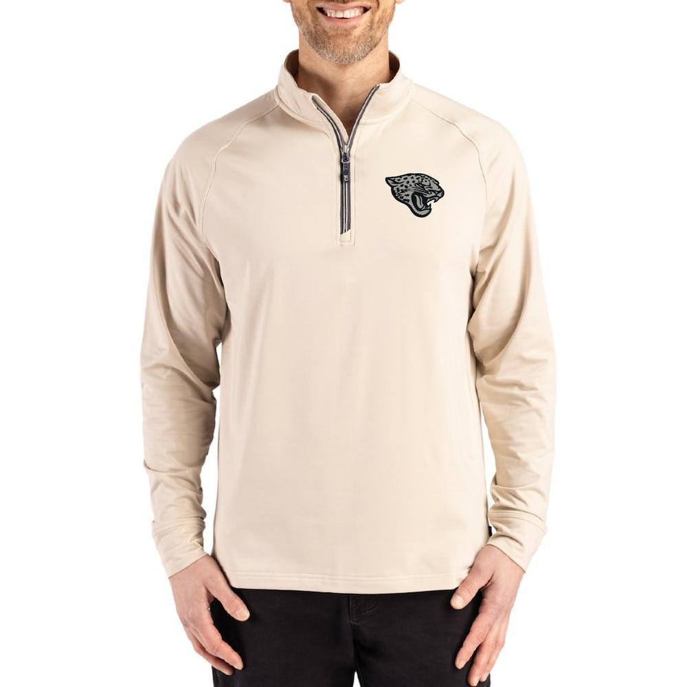Jacksonville Jaguars Cutter & Buck Adapt Eco Knit Stretch Recycled Quarter-Zip Pullover Tan