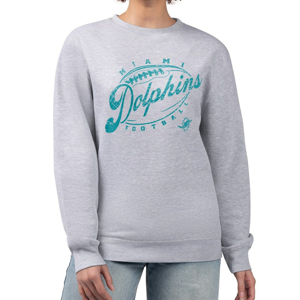 Miami Dolphins G-III 4Her by Carl Banks Women's Distressed Graphics Fleece Pullover Sweatshirt Gray