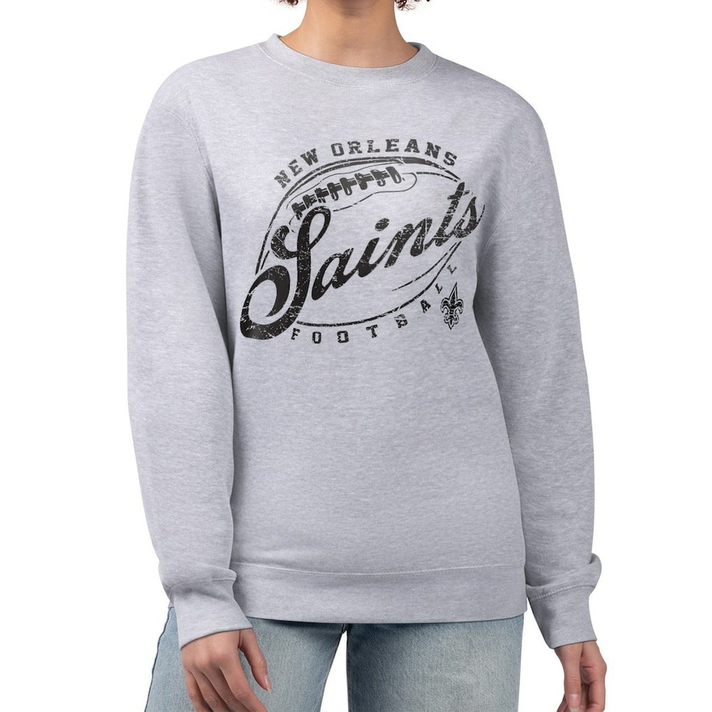 New Orleans Saints G-III 4Her by Carl Banks Women's Distressed Graphics Fleece Pullover Sweatshirt Gray