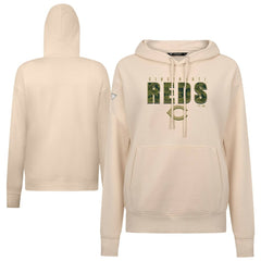 Cincinnati Reds Levelwear Women's Adorn Protect W Pullover Hoodie - Khaki - MLB Sale