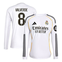 Federico Valverde Real Madrid 2025/26 Home Replica Long Sleeve Jersey White - Adidas