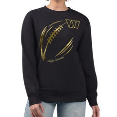 Washington Commanders G-III 4Her by Carl Banks Women's Metallic Print Football Sketch Fleece Crewneck Sweatshirt Black