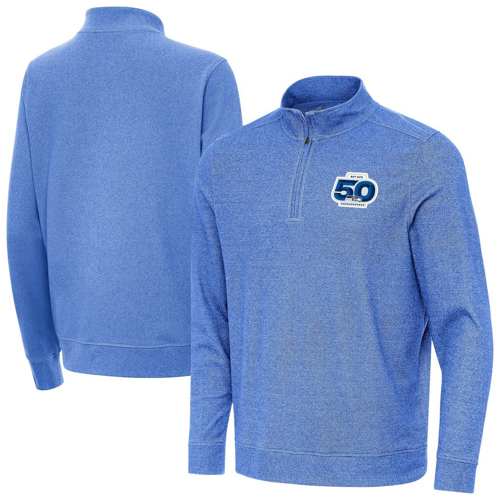 Seattle Seahawks Antigua 50th Season Subtle Quarter-Zip Pullover Heather Royal