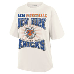 New York Knicks WEAR by Erin Andrews Women's Ball Boyfriend T-Shirt Cream