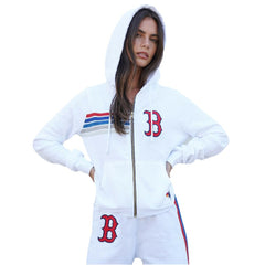 Boston Red Sox Aviator Nation x MLB Unisex Five-Stripe Tri-Blend Full-Zip Hoodie - White - MLB Discount