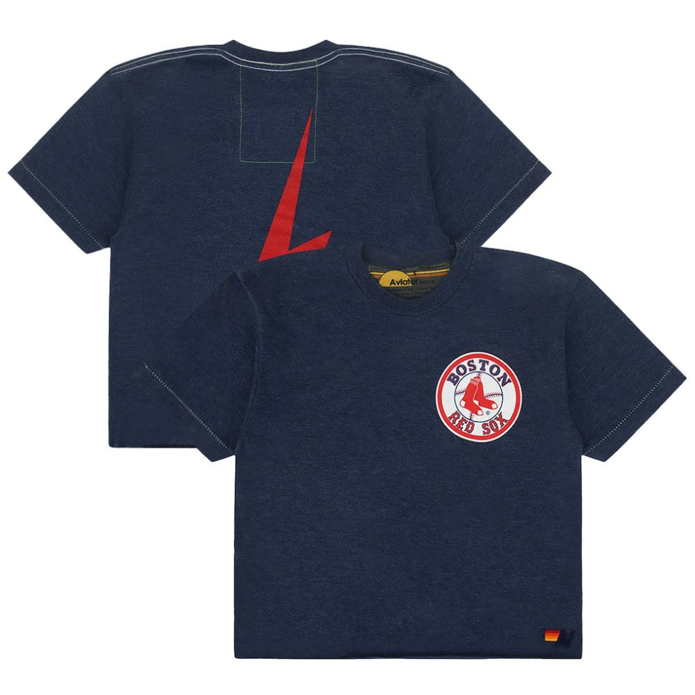 Boston Red Sox Aviator Nation x MLB Women's Cropped Boyfriend Tri-Blend T-Shirt - Navy - MLB Sale