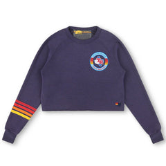 Texas Rangers Aviator Nation x MLB Women's Rugby Stitch Cropped Tri-Blend Pullover Sweatshirt - Navy - MLB Sale