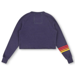 Texas Rangers Aviator Nation x MLB Women's Rugby Stitch Cropped Tri-Blend Pullover Sweatshirt - Navy - MLB Sale