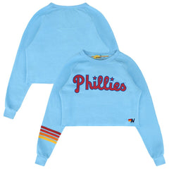 Philadelphia Phillies Aviator Nation x MLB Women's Rugby Stitch Cropped Tri-Blend Sweatshirt - Light Blue - MLB Sale