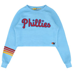 Philadelphia Phillies Aviator Nation x MLB Women's Rugby Stitch Cropped Tri-Blend Sweatshirt - Light Blue - MLB Sale