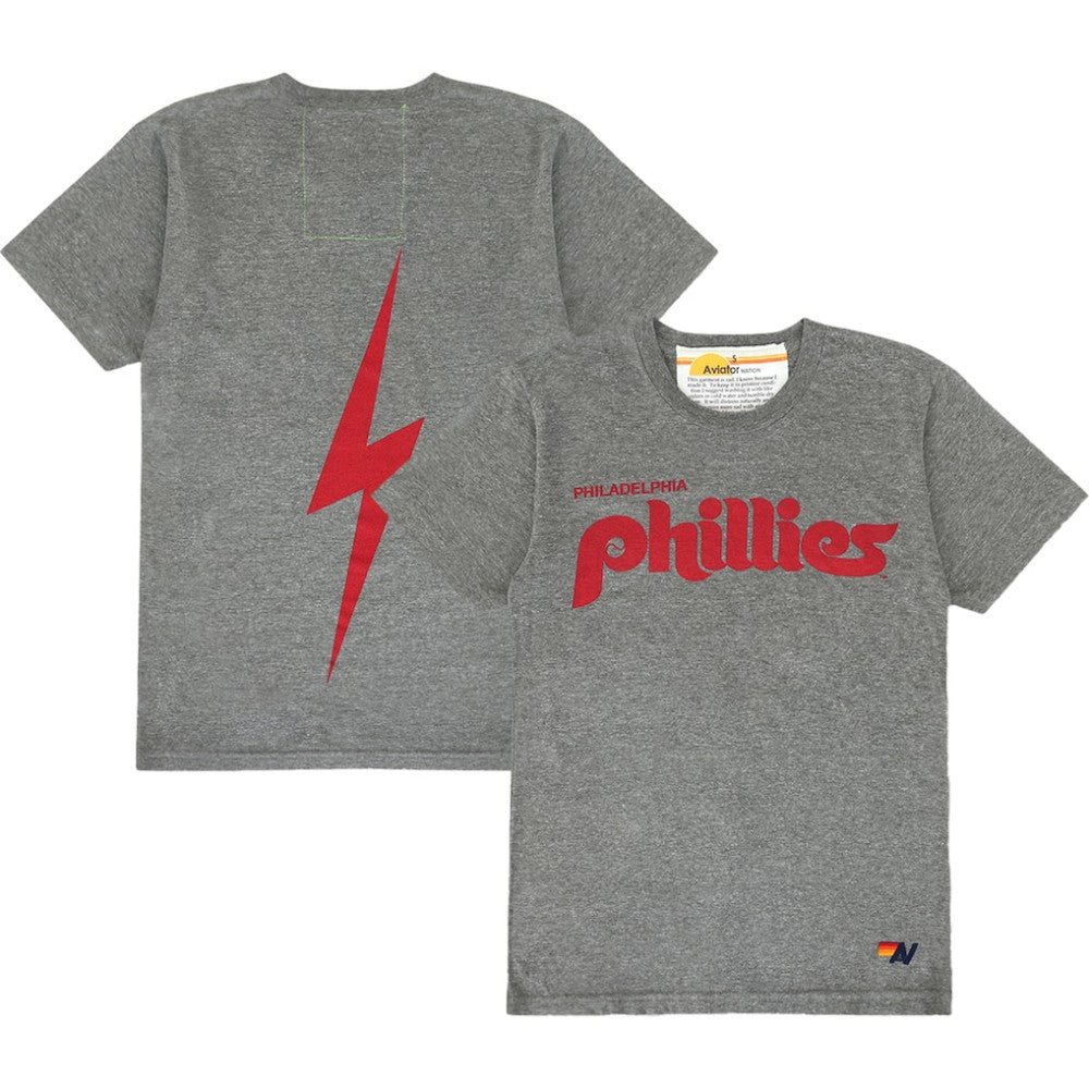 Philadelphia Phillies Aviator Nation x MLB Unisex Bolt Tri-Blend T-Shirt - Heather Gray - MLB Lifestyle