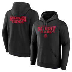 Detroit Tigers Stranger Things Logo Lockup Pullover Hoodie - Black - MLB on Sale