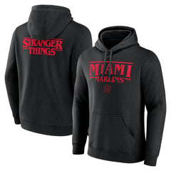 Miami Marlins Stranger Things Logo Lockup Pullover Hoodie - Black - MLB Sale
