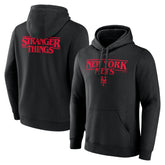 New York Mets Stranger Things Logo Lockup Pullover Hoodie - Black - MLB Sale