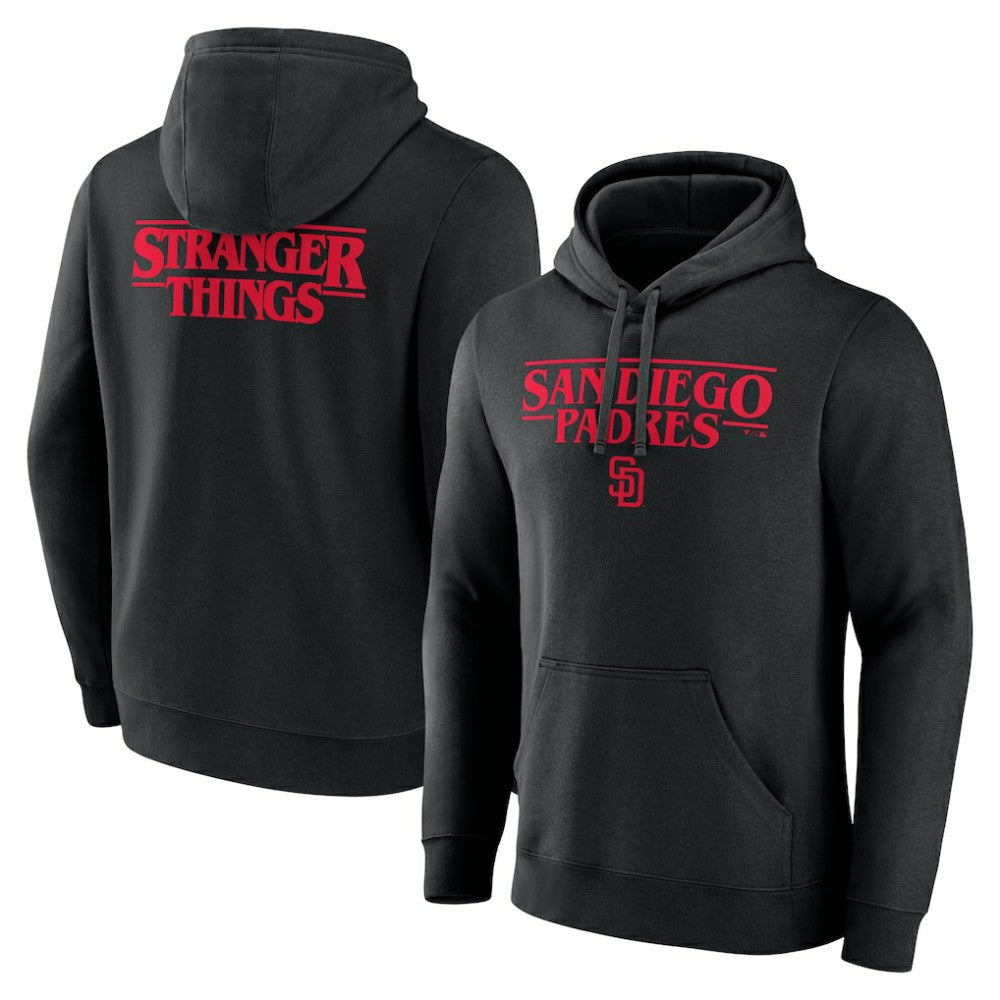 San Diego Padres Stranger Things Logo Lockup Pullover Hoodie - Black - MLB Sale
