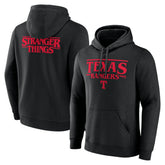 Texas Rangers Stranger Things Logo Lockup Pullover Hoodie - Black - MLB Online