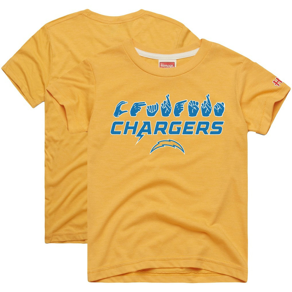 Los Angeles Chargers Homage Youth Love Sign x ASL 2.0 Tri-Blend T-Shirt Gold