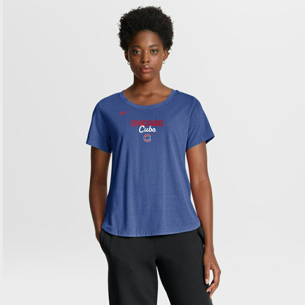 Chicago Cubs Nike Women's Arched Tri-Blend T-Shirt - Heather Royal - Nike Lifestyle