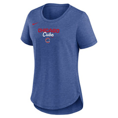 Chicago Cubs Nike Women's Arched Tri-Blend T-Shirt - Heather Royal - Nike Lifestyle