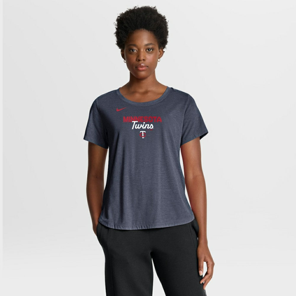 Minnesota Twins Nike Women's Arched Tri-Blend T-Shirt - Heather Navy - Nike Lifestyle