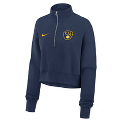Milwaukee Brewers Nike Women's Primetime Phoenix Fleece Half-Zip Sweatshirt - Navy - Nike Sale