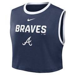 Atlanta Braves Nike Women's Primetime Loose Dri-FIT Cropped Tank Top - Navy - Nike Lifestyle
