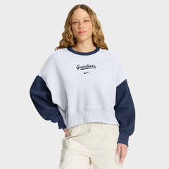 Cleveland Guardians Nike Women's Oversized High Hip Fleece Sweatshirt - White/Navy - Nike Lifestyle