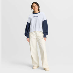 Milwaukee Brewers Nike Women's Oversized High Hip Fleece Sweatshirt - White/Navy - Nike on Sale