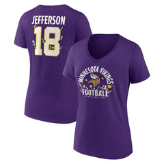 Justin Jefferson Minnesota Vikings Women's Floral Name & Number V-Neck T-Shirt Purple