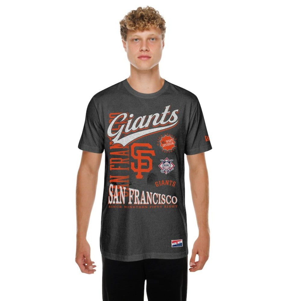 San Francisco Giants New Era Oversized Throwback Distressed T-Shirt - Black - New Era Discount
