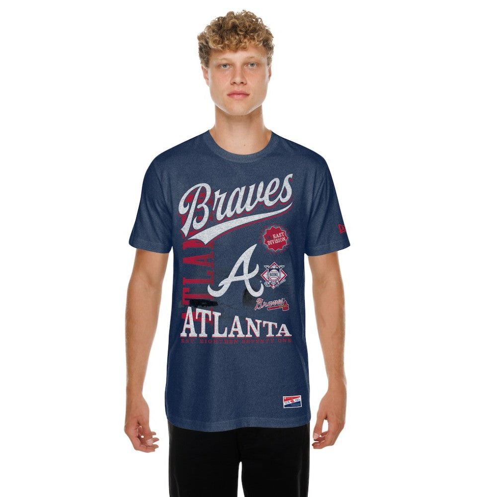 Atlanta Braves New Era Oversized Throwback Distressed T-Shirt - Navy - New Era on Sale