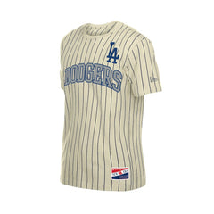 Los Angeles Dodgers New Era Throwback Meshback Pinstripe T-Shirt - Cream - New Era Sale