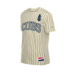 Chicago Cubs New Era Throwback Meshback Pinstripe T-Shirt - Cream - New Era on Sale