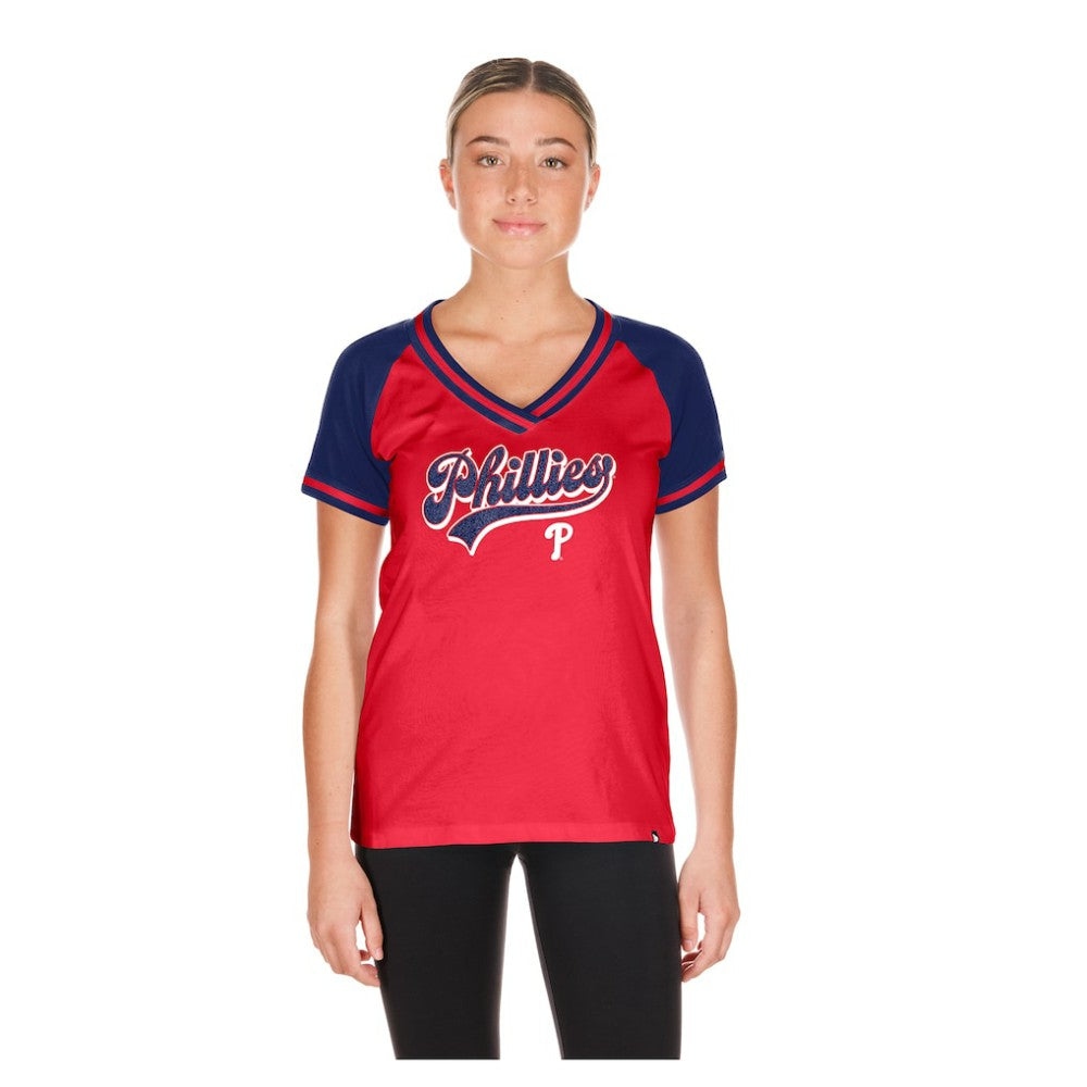 Philadelphia Phillies New Era Women's Gameday V-Neck T-Shirt - Red - New Era Lifestyle