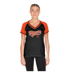 San Francisco Giants New Era Women's Gameday V-Neck T-Shirt - Black - New Era Lifestyle