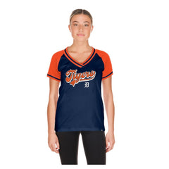 Detroit Tigers New Era Women's Gameday V-Neck T-Shirt - Navy - New Era Discount