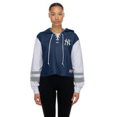 New York Yankees New Era Women's Boxy Lace-Up Hoodie - Navy - New Era Lifestyle