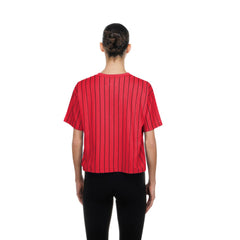 Cincinnati Reds New Era Women's Throwback Meshback Pinstripe Boxy T-Shirt - Red - New Era Lifestyle