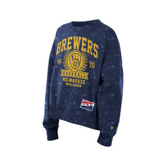 Milwaukee Brewers New Era Women's Throwback Oversized Boxy Sweatshirt - Navy - New Era Sale