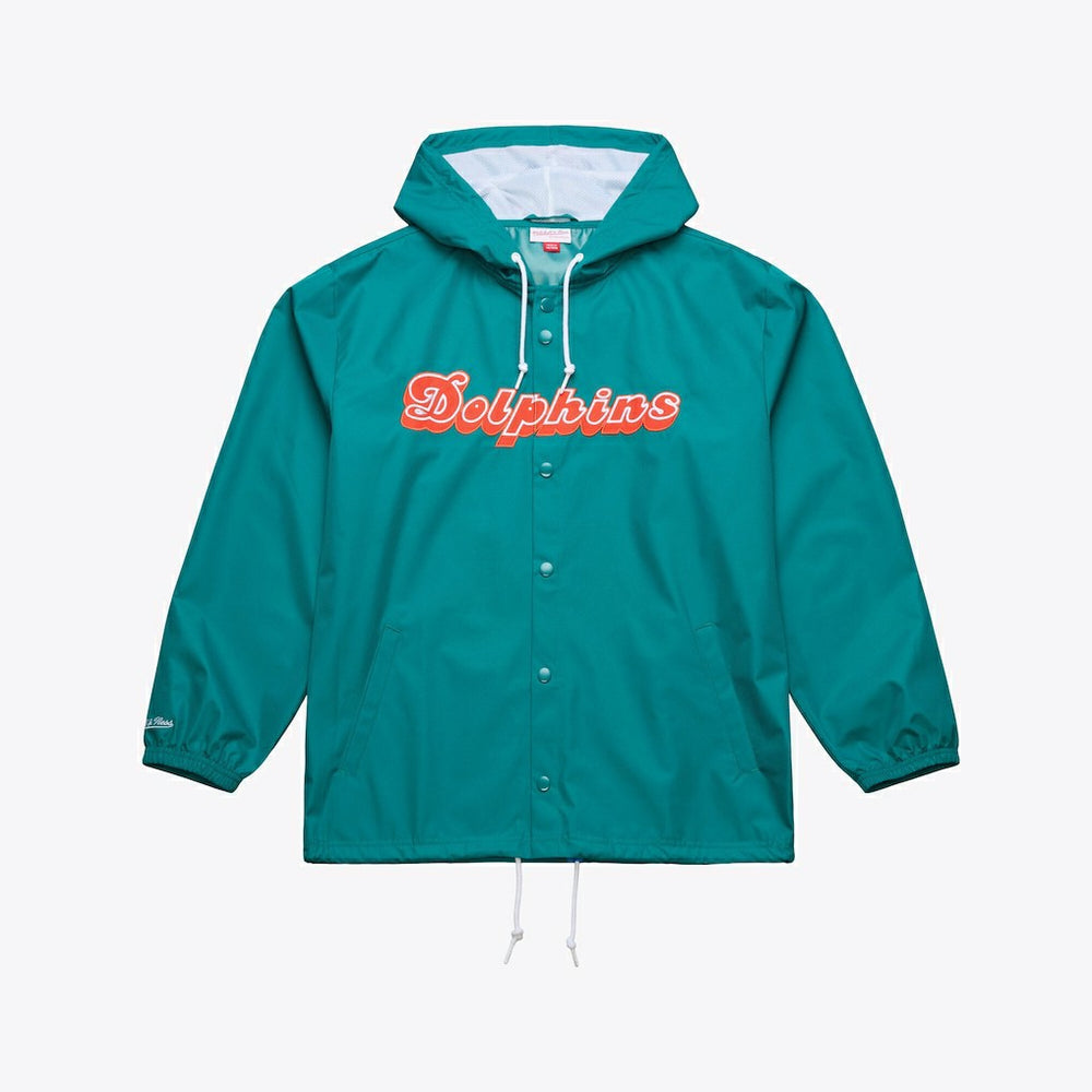 Mitchell & Ness Miami Dolphins Coaches Full-Snap Hooded Windbreaker Jacket Aqua