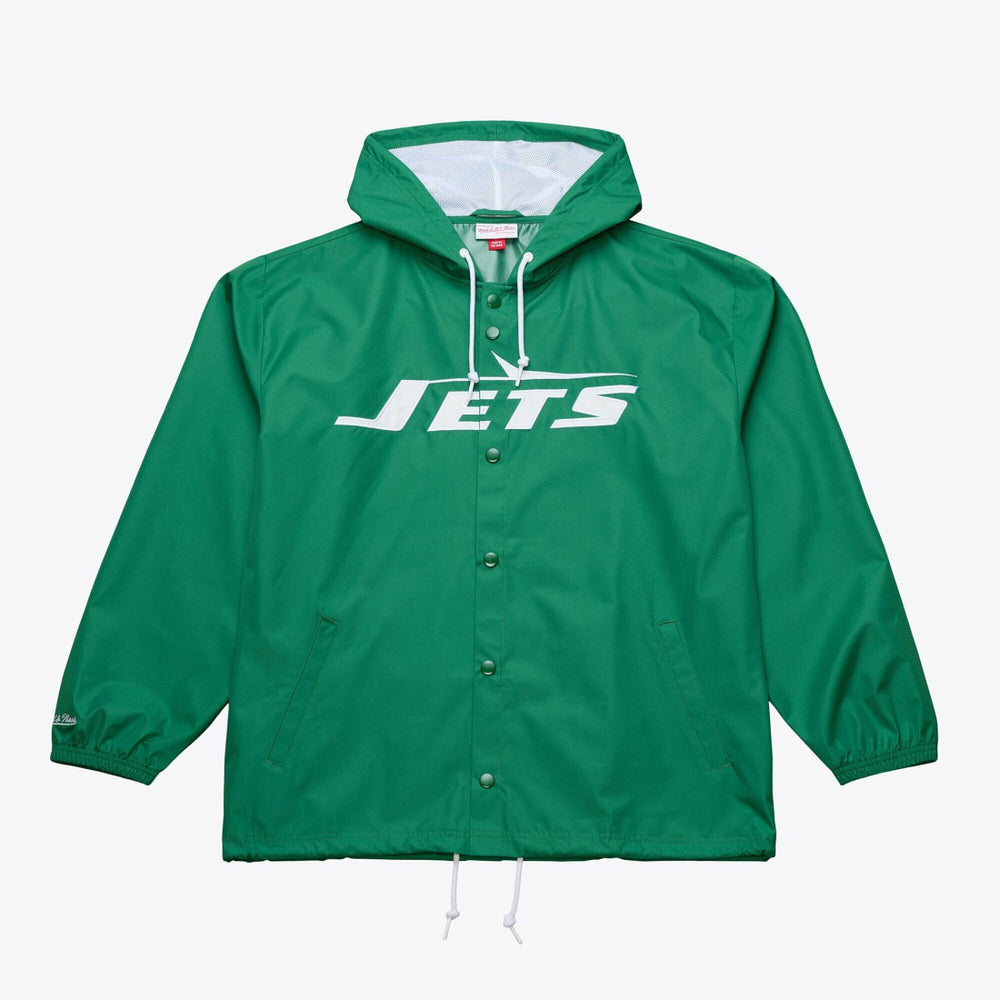 Mitchell & Ness New York Jets Coaches Full-Snap Hooded Windbreaker Jacket Green